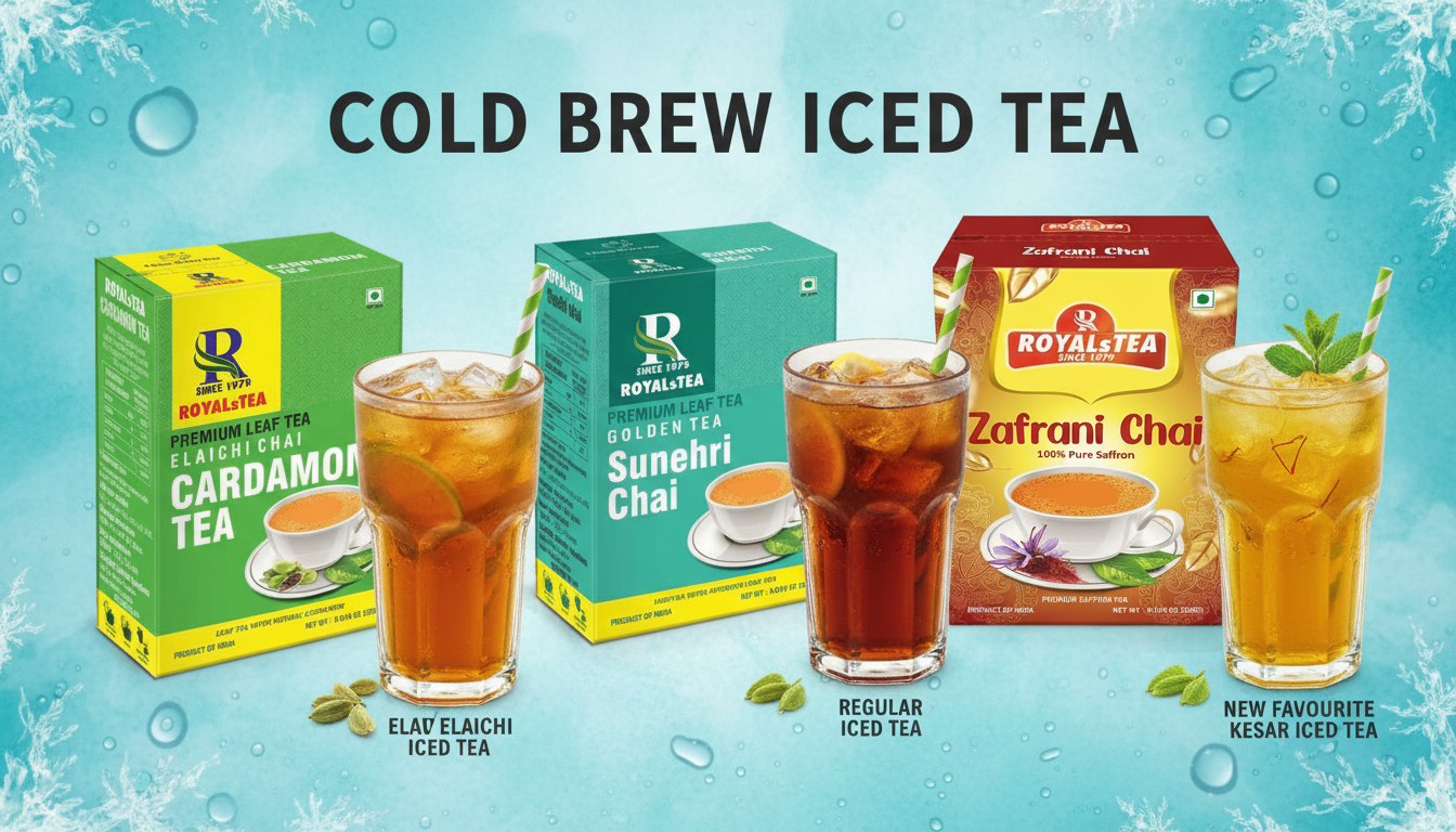 ROYALsTEA Iced Tea | Assam Blend | Classy Summer Drink | Refreshing Summer Drink | No Preservatives | Enriched with Vitamin C | Easy to Make |Elaichi,Regular & Kesar Flavour | 250 grms -ELAICHI CHAI/ SUNEHRI CHAI/ KESAR TEA COMBO PACK ICED TEA